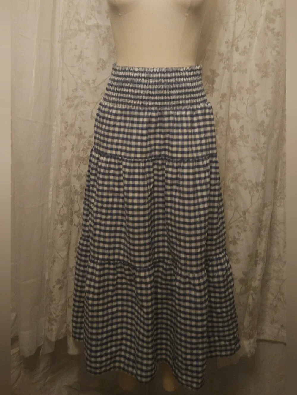 Universal Thread Blue and White Gingham Tiered Maxi Skirt
